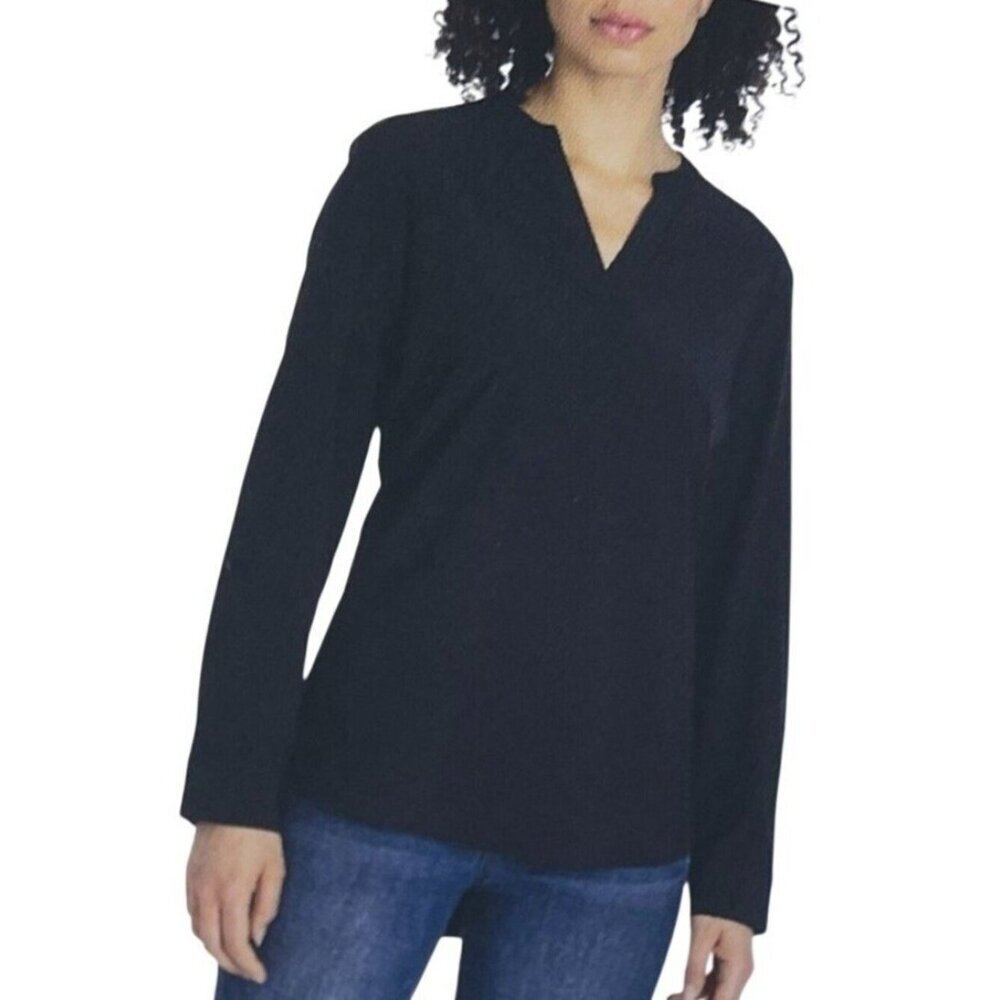 NWT rev Women's XXL Black Long Sleeve Tunic Top Pull vove V neck i2100